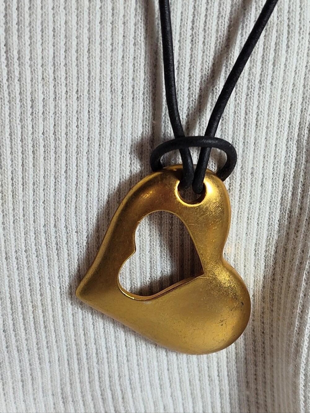 Gold Heart Pendant Necklace with Black Cord Earring Set - Women Jewelry